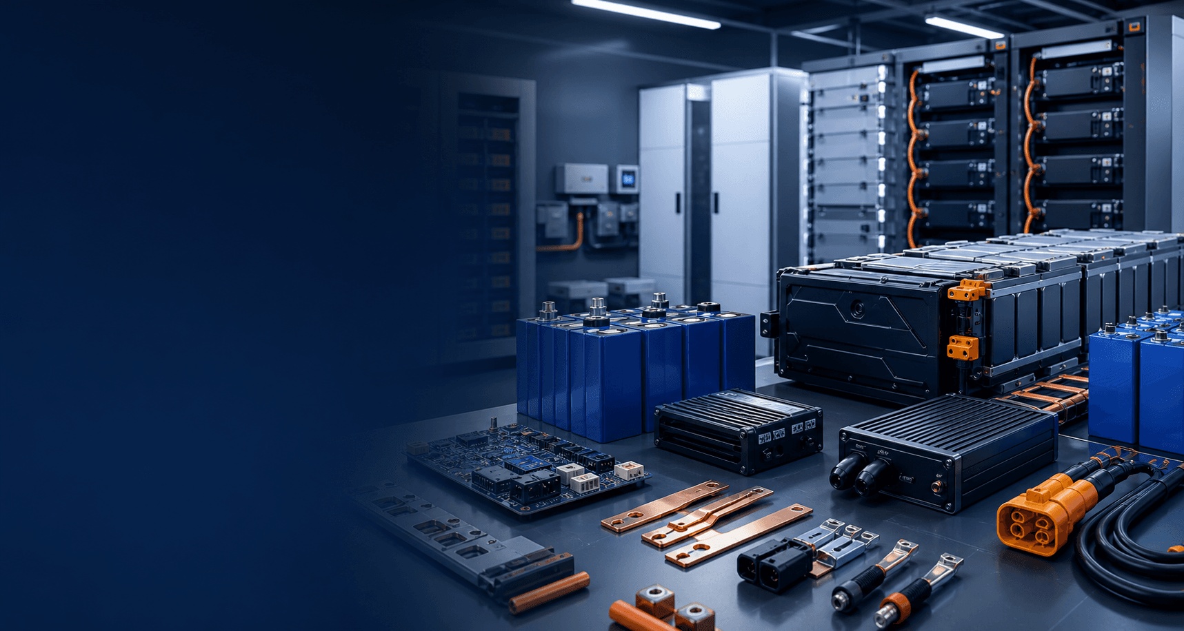 Battery modules, cells, BMS boards, and chargers for industrial energy solutions